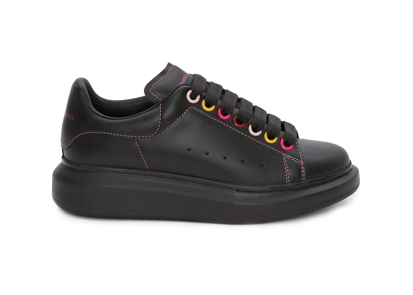 Alexander McQUEEN Oversized Sneaker White Smooth Calf Leather Multicolor  Eyelets Rainbow Laces - Chanz Sneakers